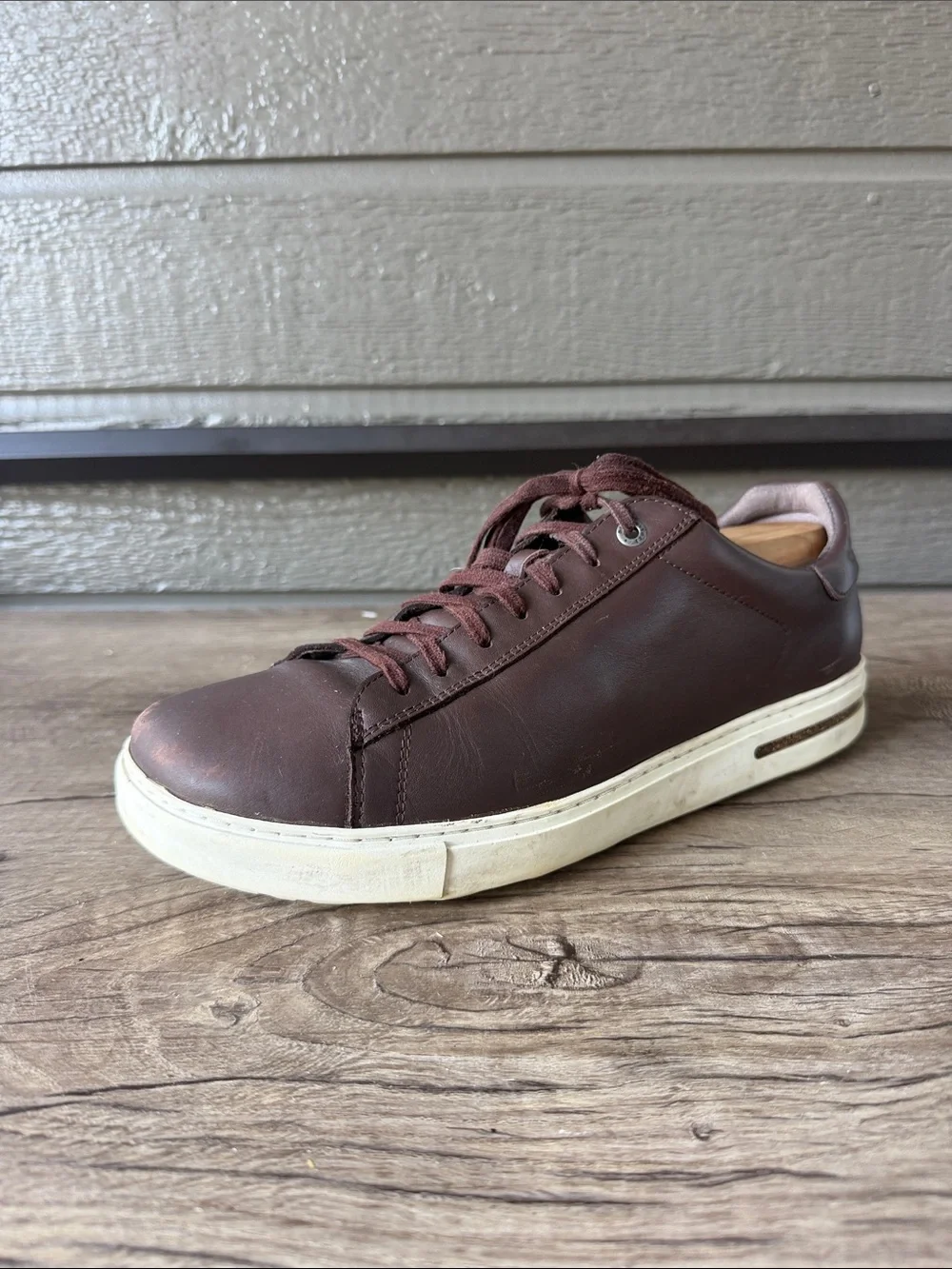 Birkenstock Men's Leather Sneakers - Dark Brown with White Sole size 44